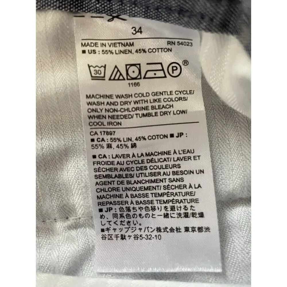 Banana Republic Men Size 34 X 9 Linen Cotton Chino Shorts Blue Preppy Coastal